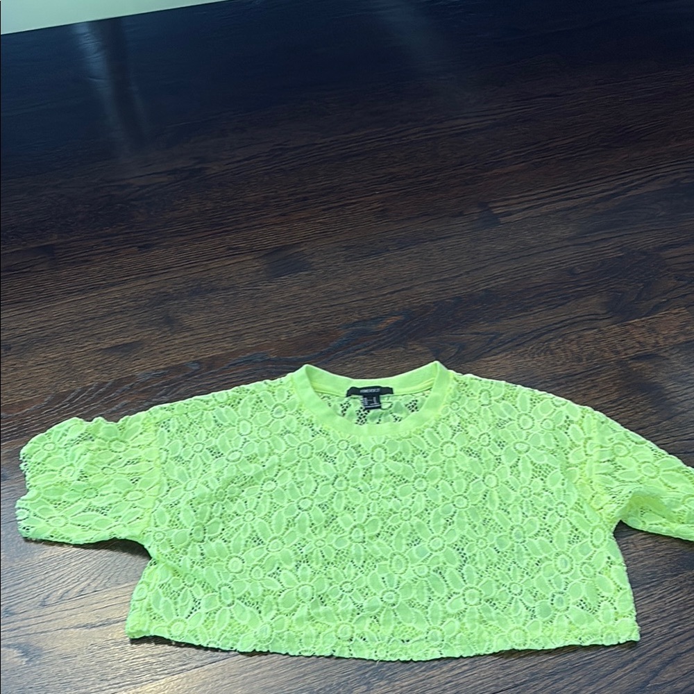 Makeup Forever Neon Green Lace Crop Top